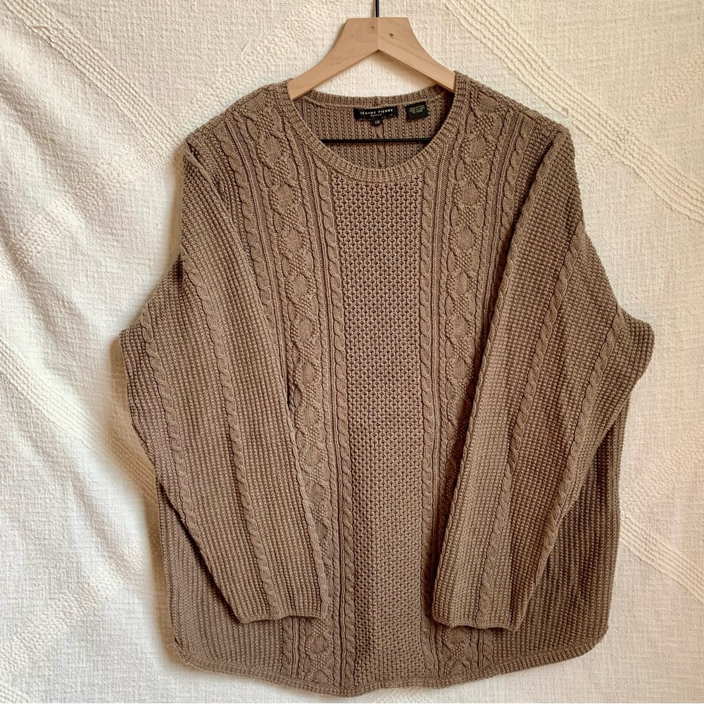 Jeanne Pierre Brown / Tan Knit Women’s Sweater 2XL Neutral Minimalist Cottagcore